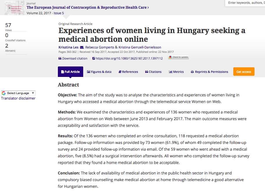 Experiences of women living in Hungary seeking a medical abortion online