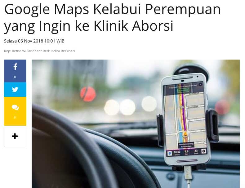 Republika-Google Maps Kelabui Perempuan yang Ingin ke Klinik Aborsi